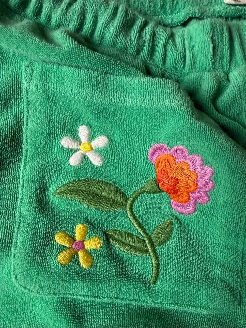 Girls Green Embroidered Pocket Teri cloth   Pants